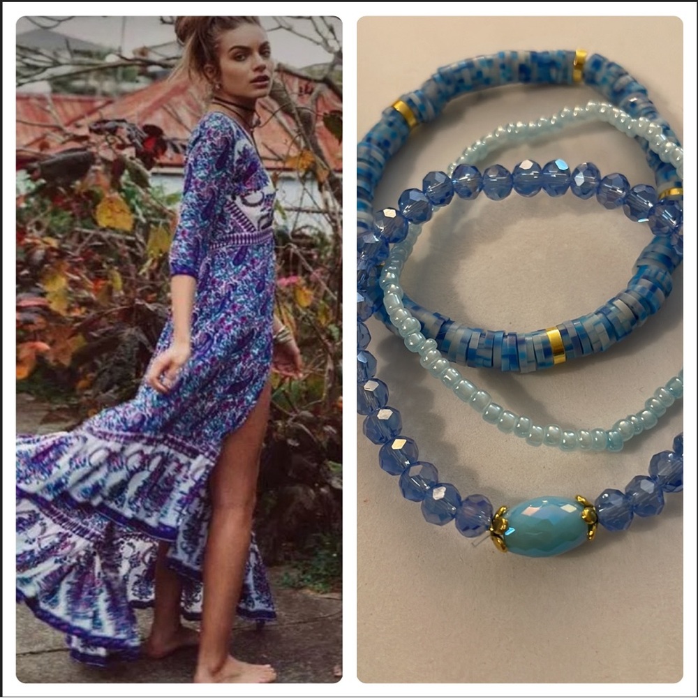 Blue And Gold Trio Set Bracelets